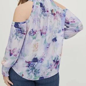 Cold shoulder, purple floral top